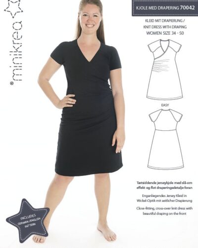 Kjole med drapering, str.34-50 - Minikrea 70042