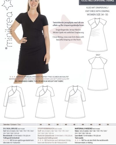 Kjole med drapering, str.34-50 - Minikrea 70042