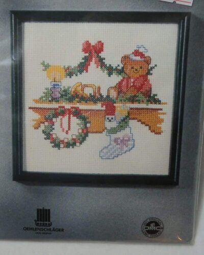 Broderi Kit - lille julemotiv med bamse 14x14 cm