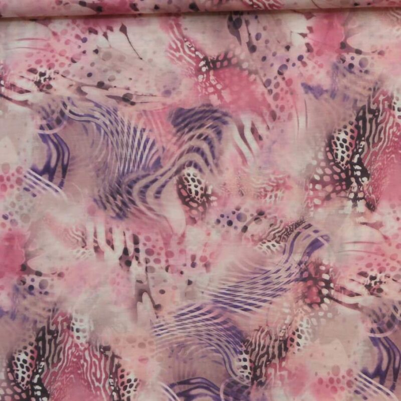 Mønster i pink/lilla - Polyester jersey - Info mangler