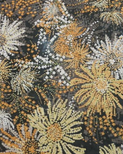 Flerfarvet blomster på sort bund, Chiffon, viskose/polyester