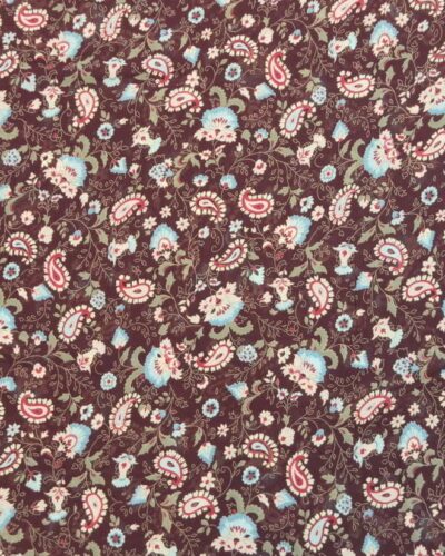 Blomster på bordeaux bund, viskose/polyester
