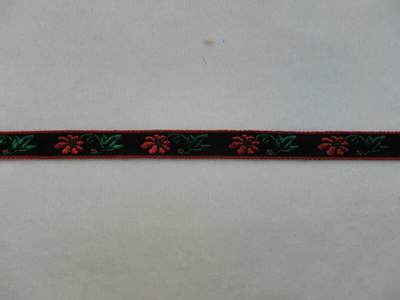 Røde blomster på sort bund, 9 mm -