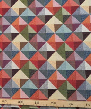 Trekanter i firkanter i mange farver, bomuld/polyester møbelstof - Info mangler