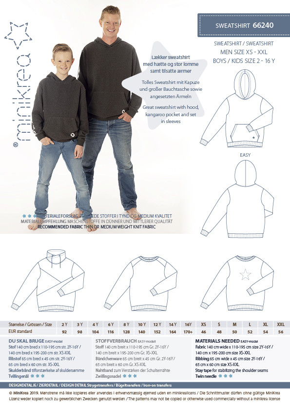 Sweatshirt, str. 2-16 år / str. XS-XXL - Minikrea 66240 - Minikrea