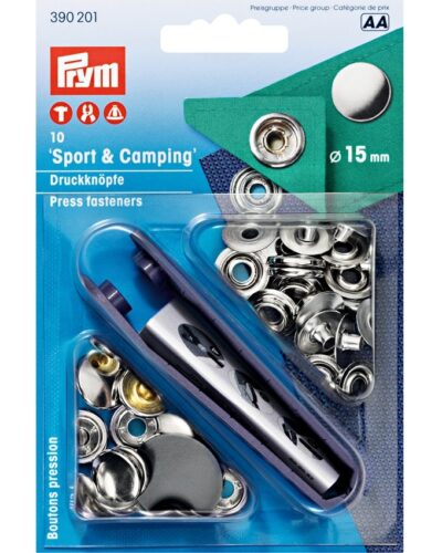 Trykknapper, sølv - 15 mm (sport og camping)