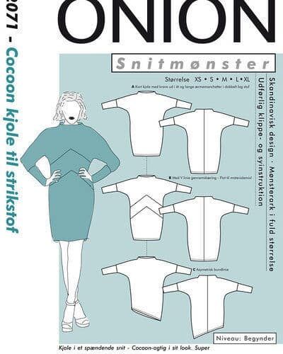 Cocoon kjole til strikstof, str. XS - XL - Onion 2071