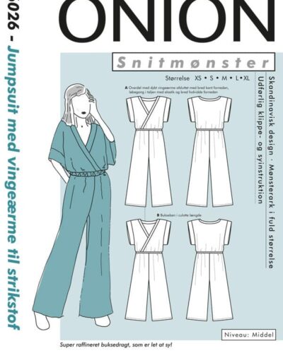 Snitmønster jumpsuit med vingeærme til strikstof – Onion 6026