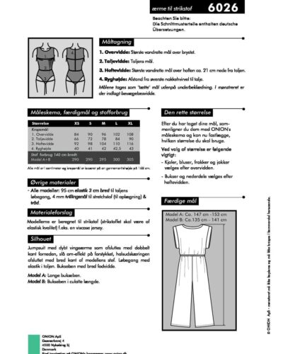 Snitmønster jumpsuit med vingeærme til strikstof – Onion 6026 7 Snitmønster jumpsuit med vingeærme til strikstof – Onion 6026