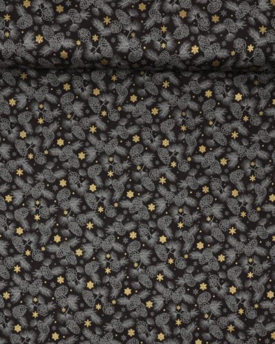 Gold Shimmers, sort m. guld og kogler - Patchwork