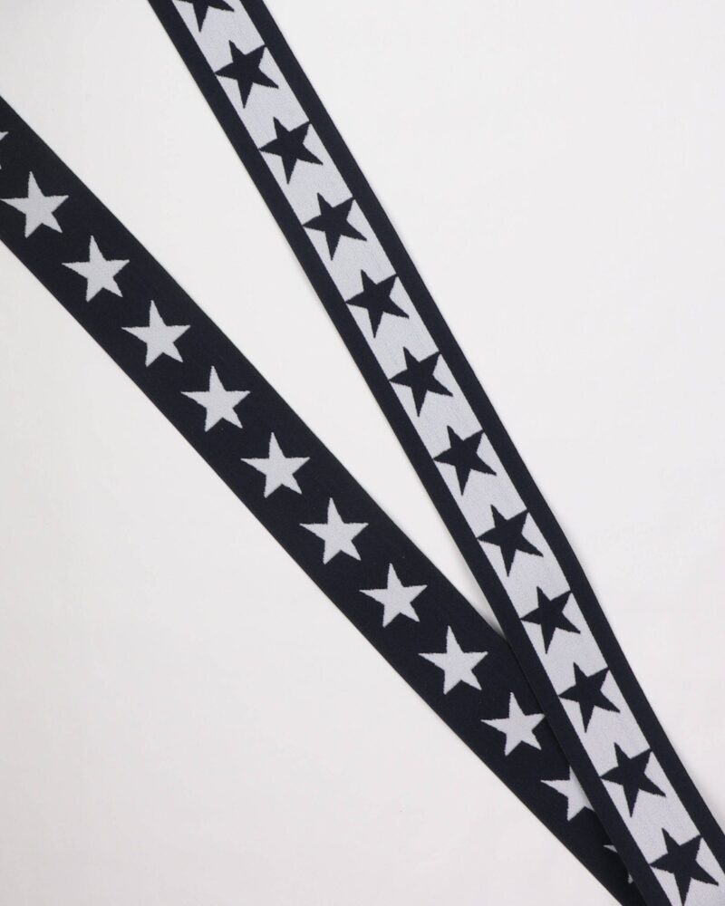 Stjerner, mørkeblå/hvid - 40 mm elastik -