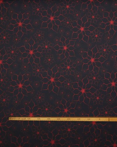 Cerisefarvet blomster på mørkegrå - French Terry