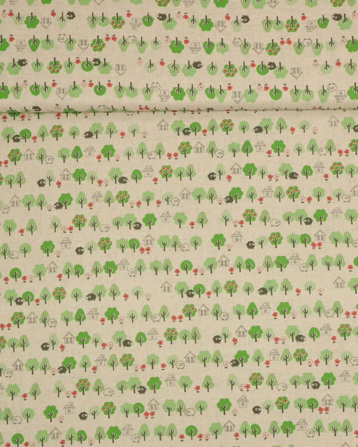 Træer og huse på naturfarvet bund - Patchwork
