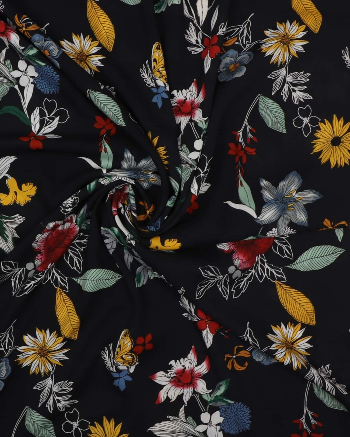 Blomster på mørkeblå - Viskose - Image 2