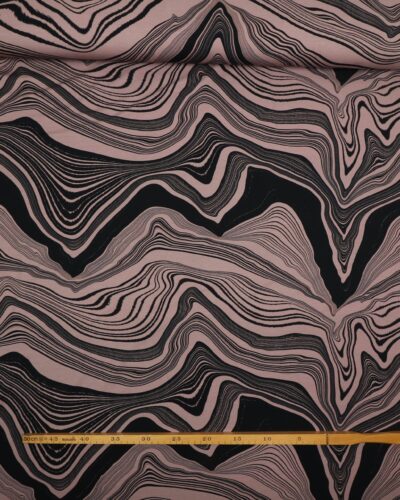 Bølget mønster, gammelrosa/sort - French Terry