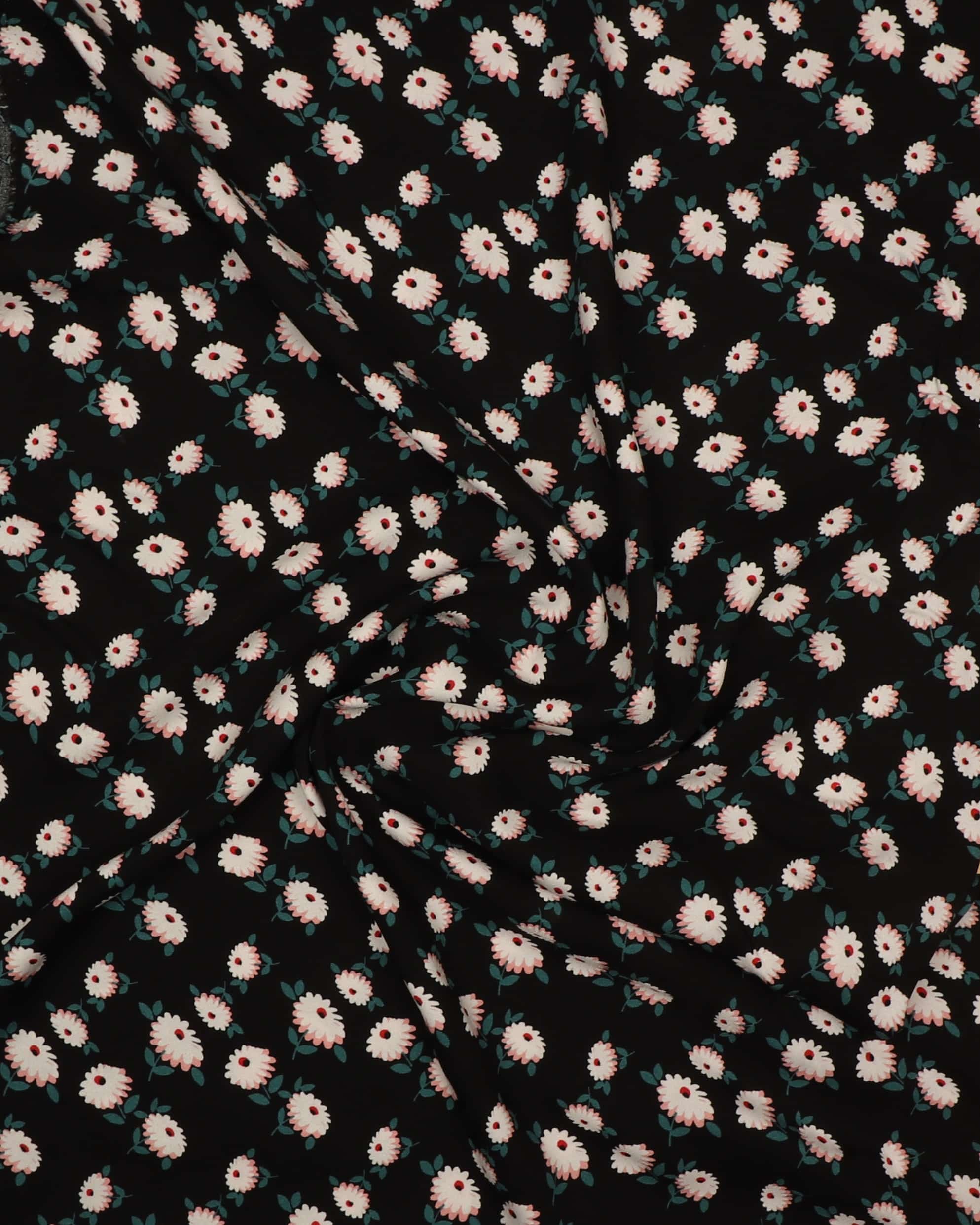 Små blomster på sort - Viskose 4 Små blomster på sort - Viskose - Billede 2