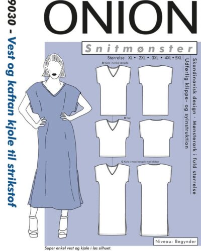 Vest og kaftan kjole til strikstof str. XL–5 XL – Onion 9030