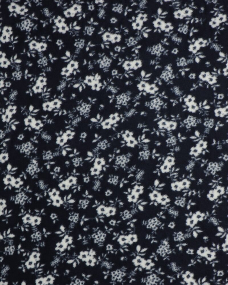 Hvide blomster på mørkeblå - Fleece - Info mangler