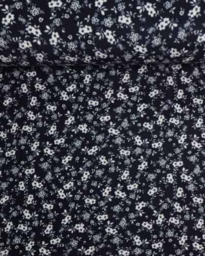 Hvide blomster på mørkeblå  - Fleece
