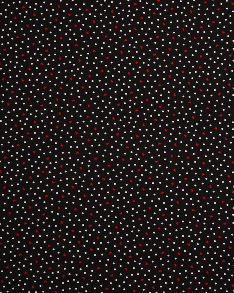 Hvide prikker og rød hjerter på sort - Patchwork - Timeless Treasures Fabrics of SoHo