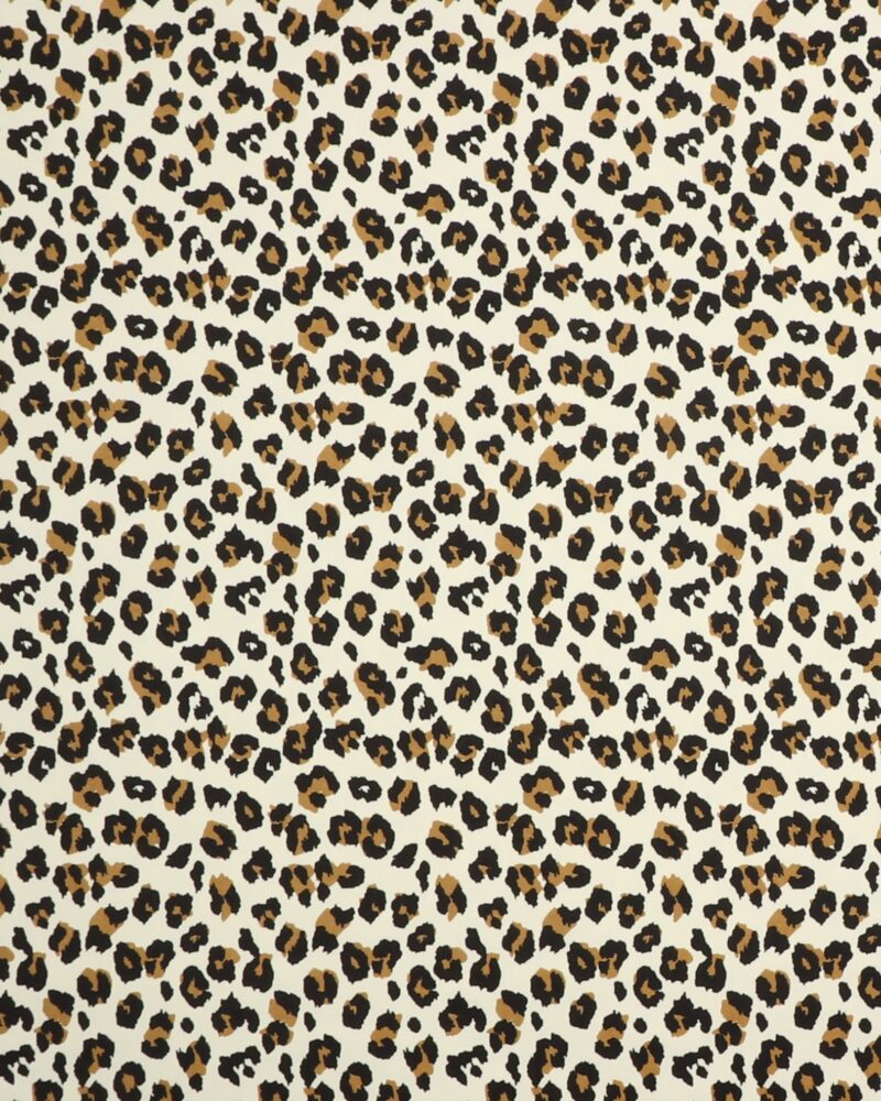 Gepard prikker på hvid - Twill m. stræk - Info mangler
