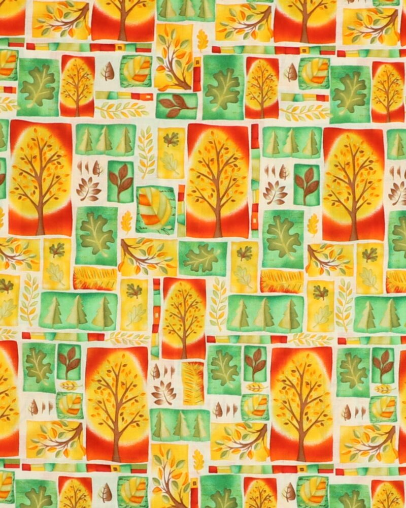 Træer og blade i farvede felter - Patchwork - Timeless Treasures Fabrics of SoHo