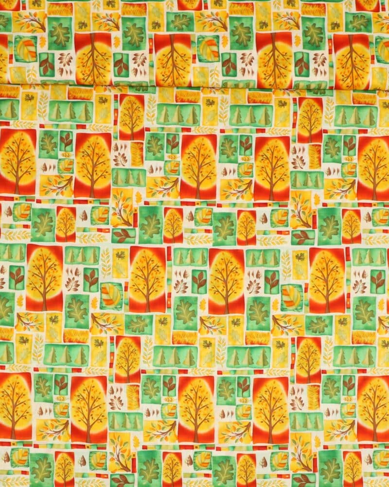 Træer og blade i farvede felter - Patchwork - Timeless Treasures Fabrics of SoHo