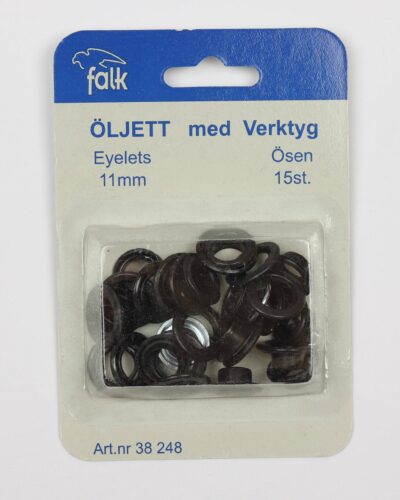 Snøreringe m. værktøj 11 mm sort, 15 stk.