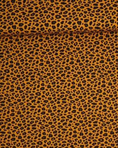 Karryfarvet m. leopardpletter - Double Gauze blestof/musselin stof