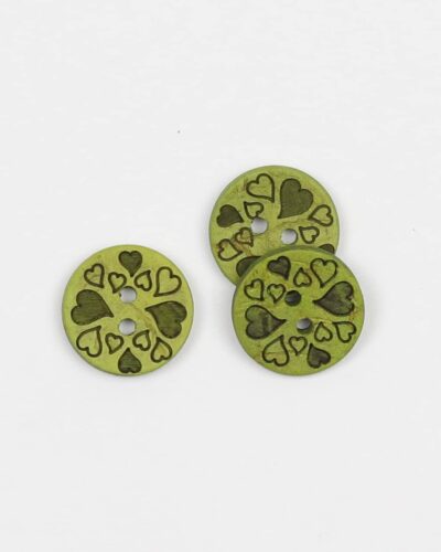 Lys grøn m. hjerter - 15 mm kokosknap