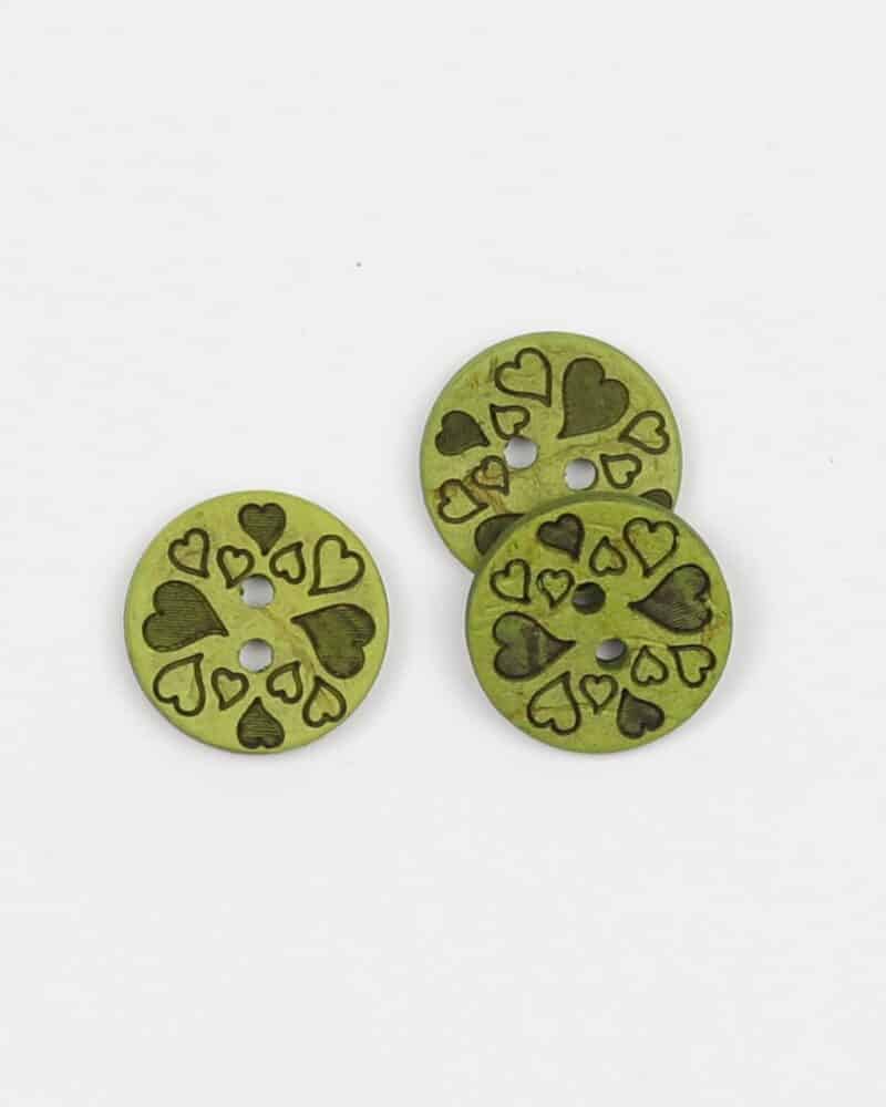 Lys grøn m. hjerter - 15 mm kokosknap