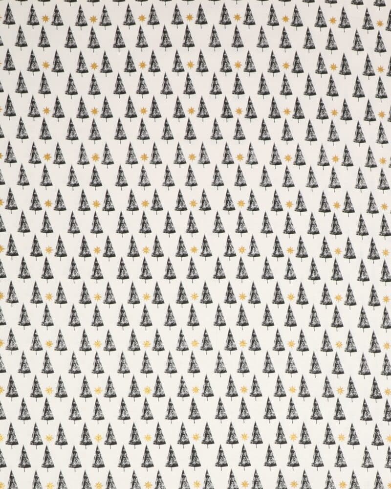 Sorte træer og guldstjerner på hvid - Patchwork - 3 wishes fabric