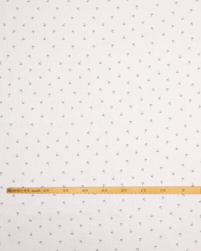 Hvid m. anker - Double Gauze blestof/musselin stof 7 Hvid m. anker - Double Gauze blestof/musselin stof