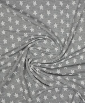 Lysegrå m. hvide stjerner, uld jersey - Uld/bomuld - Info mangler