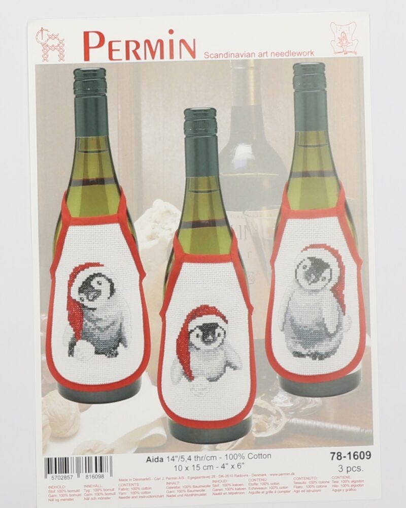 Pingviner, 3 stk forklæde til flaske - 10x15 cm -