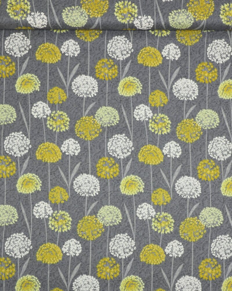 Fleur, gul og hvid frøstand på grå - Patchwork - Timeless Treasures Fabrics of SoHo