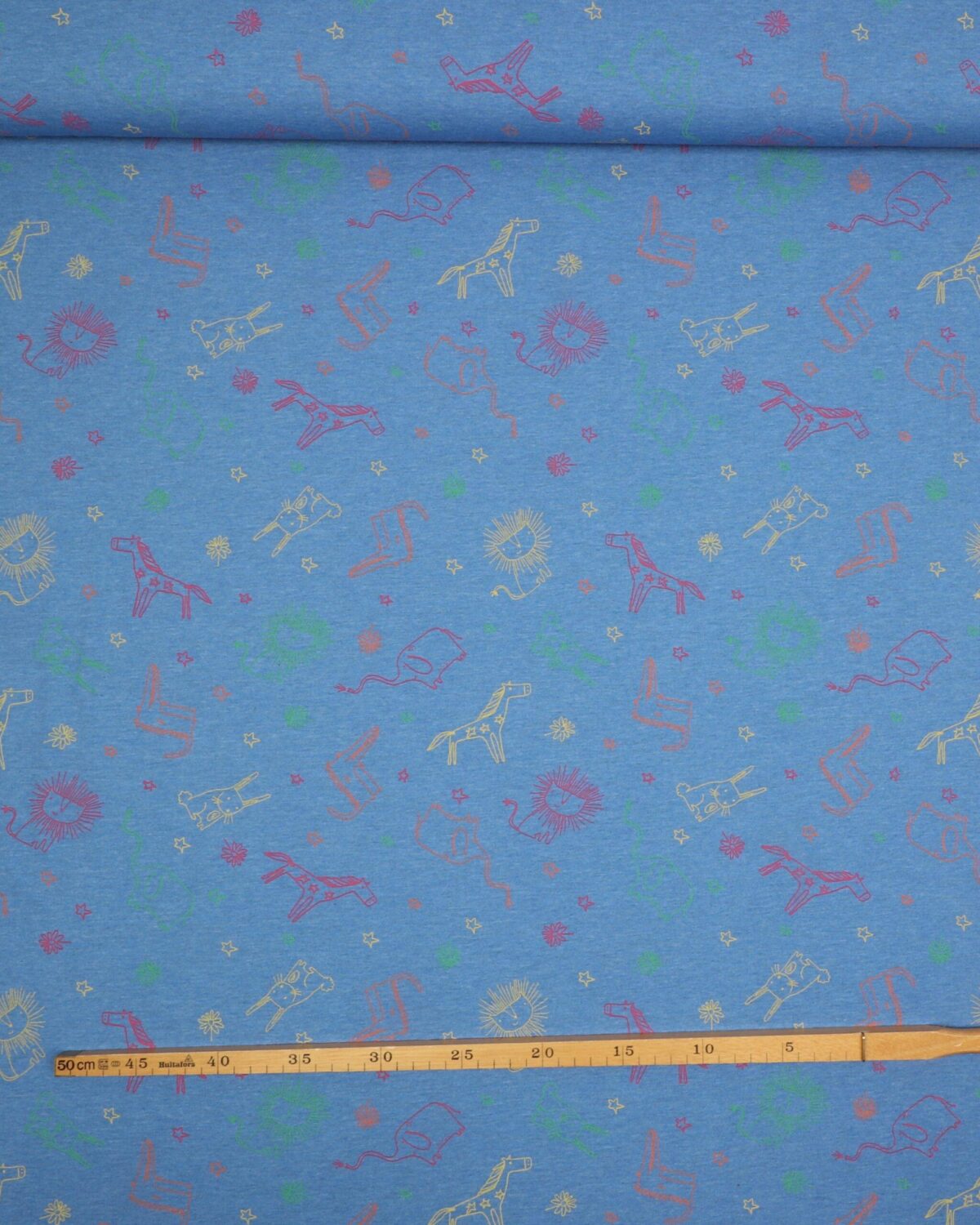 Tegnet dyr på meleret blå - Bomuld/polyester jersey - Billede 3