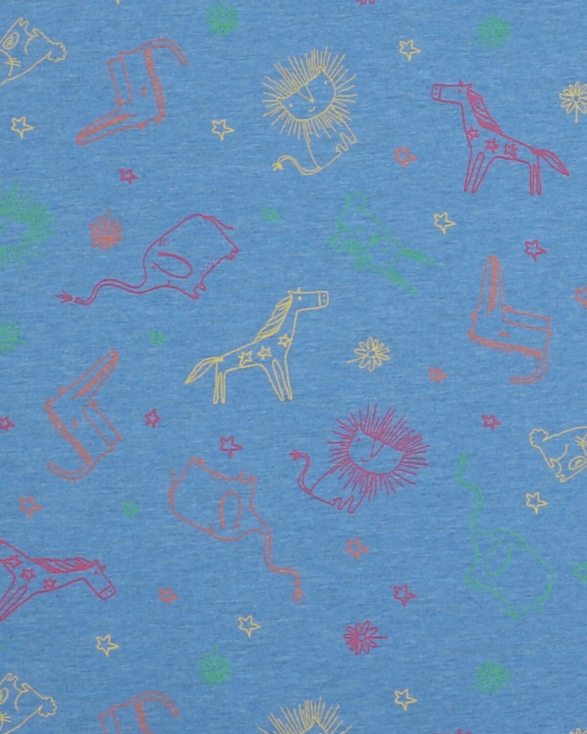 Tegnet dyr på meleret blå - Bomuld/polyester jersey - Billede 2