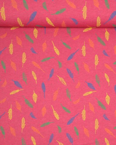 Tegnet fjer på meleret pink - Bomuld/polyester jersey