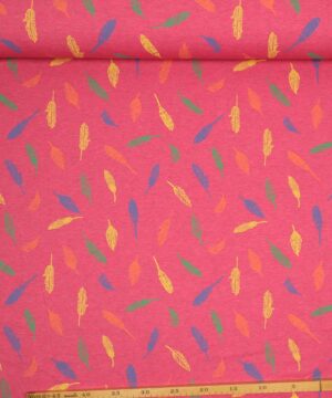 Tegnet fjer på meleret pink - Bomuld/polyester jersey - Info mangler