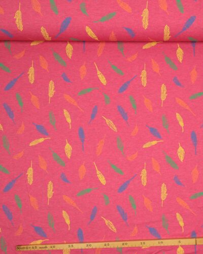 Tegnet fjer på meleret pink - Bomuld/polyester jersey 7 Tegnet fjer på meleret pink - Bomuld/polyester jersey
