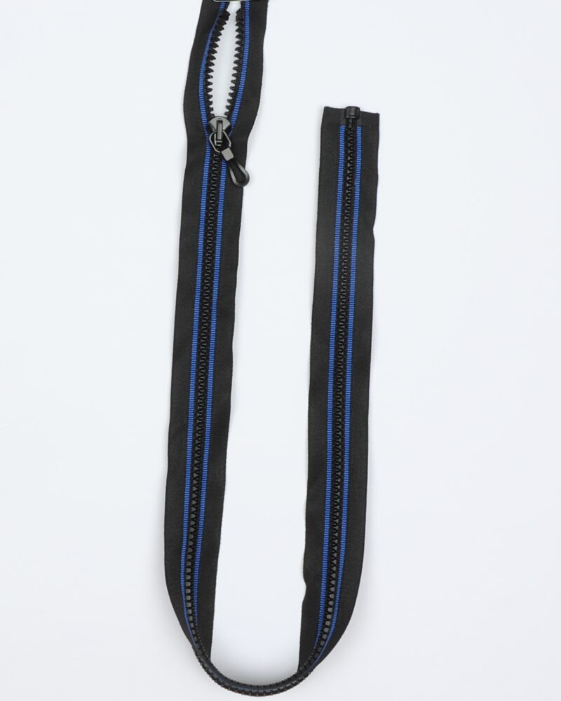 6 mm sort m. koboltblå stribe, lynlås -