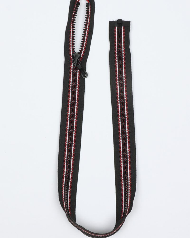 6 mm sort m. rød og hvid stribe, lynlås -