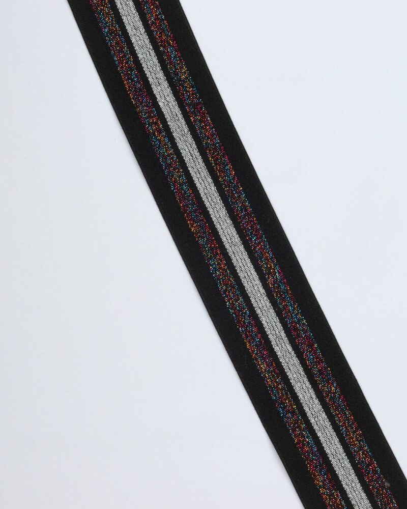 Blød elastik, sort m. sølv/multifarvet glimmer - 40 mm -