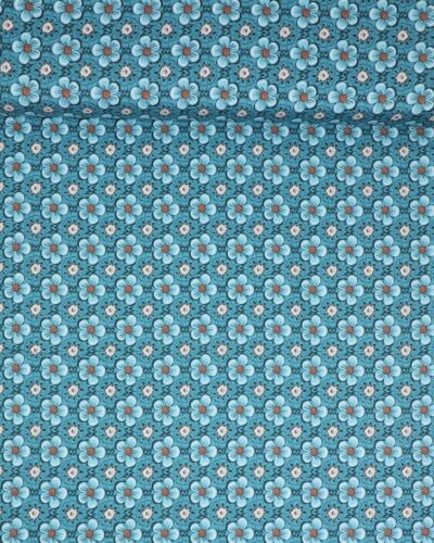 Lyseblå blomster på blå - Patchwork