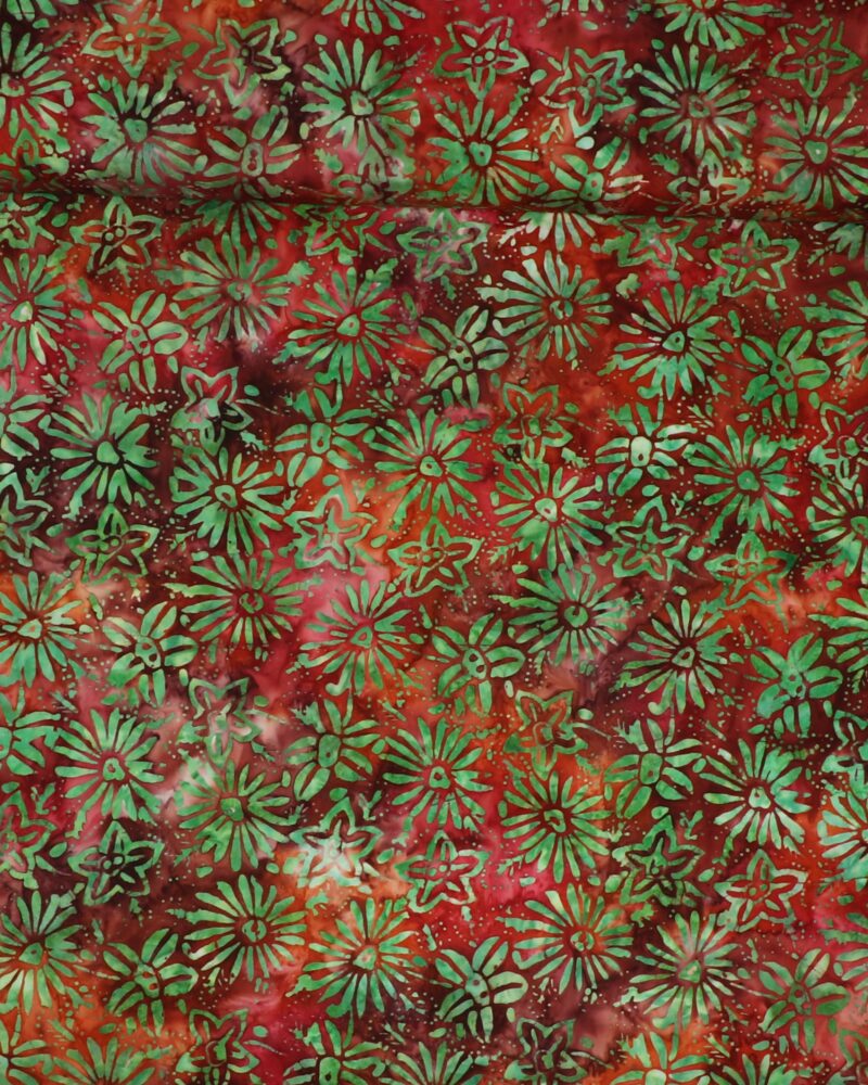 Grønne blomster på rødbrune farver - Bali - Eyelike Fabrics