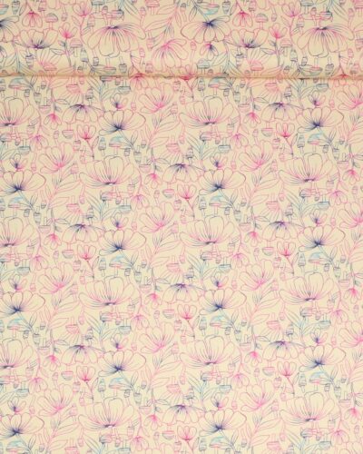 Luminous daydream, blomster og svampe på lysegul - Patchwork