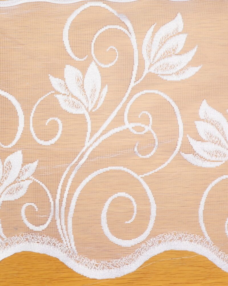Cafégardin, hvid m. blomster på stilke - 35 cm høj - Info mangler