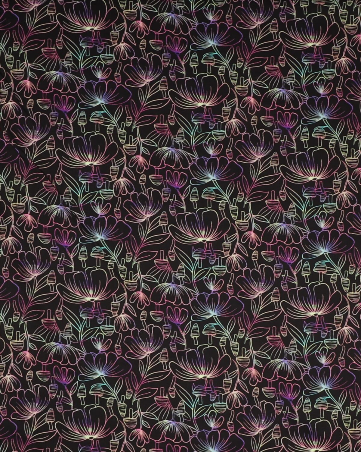 Luminous daydream, blomster og svampe på sort - Patchwork - Billede 2
