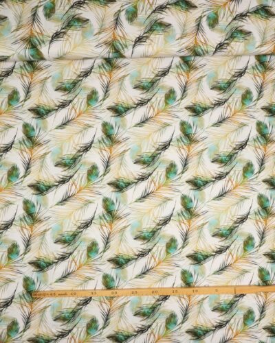 Fjer på hvid bund - Twillvævet Viskose 7 Fjer på hvid bund - Twillvævet Viskose